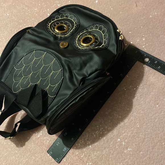 Black and gold color owl small backpack #010 - Picture 6 of 11